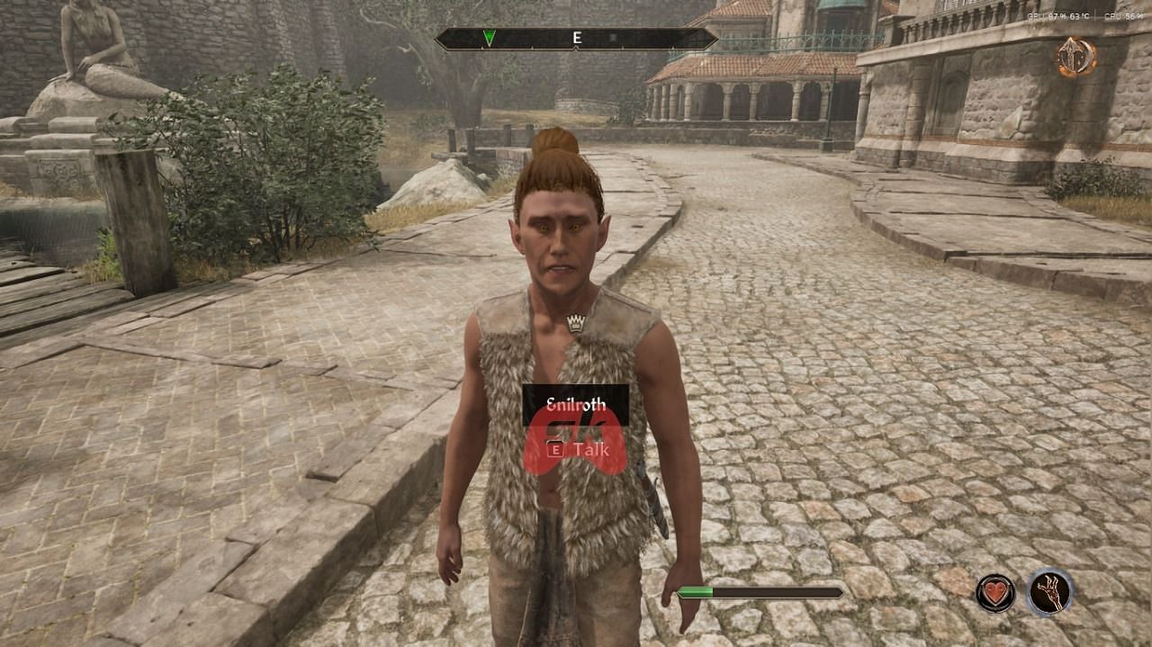 Confronting the Wood Elf in the Following a Lead quest (Image via Sportskeeda Gaming || Bethesda Softworks)